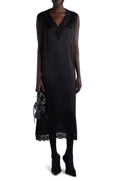 Balenciaga Lace Trim Sleeveless Silk Jacquard Dress Black at Nordstrom, Us
