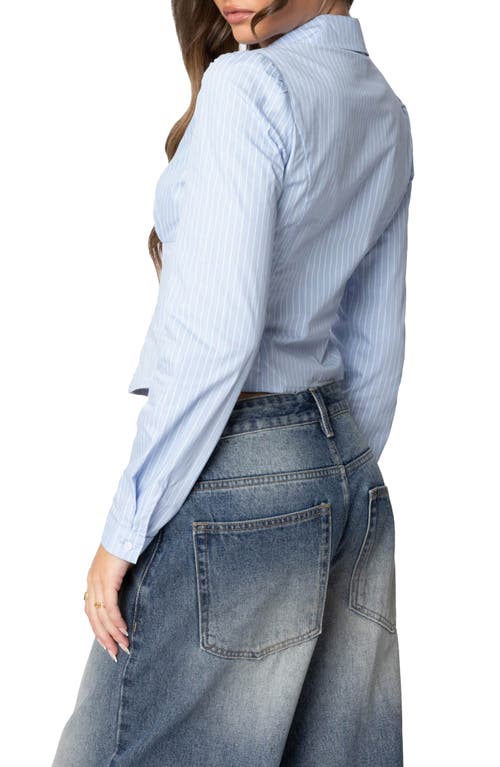 Edikted Pinstripe Tailored Cotton Poplin Button-up Shirt In Light-blue