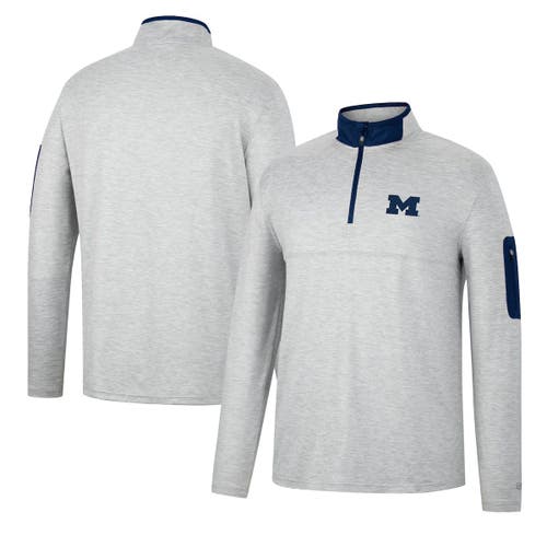 Men's Colosseum Heathered Gray/Navy Michigan Wolverines Country Club Windshirt Quarter-Zip Jacket in Heather Gray