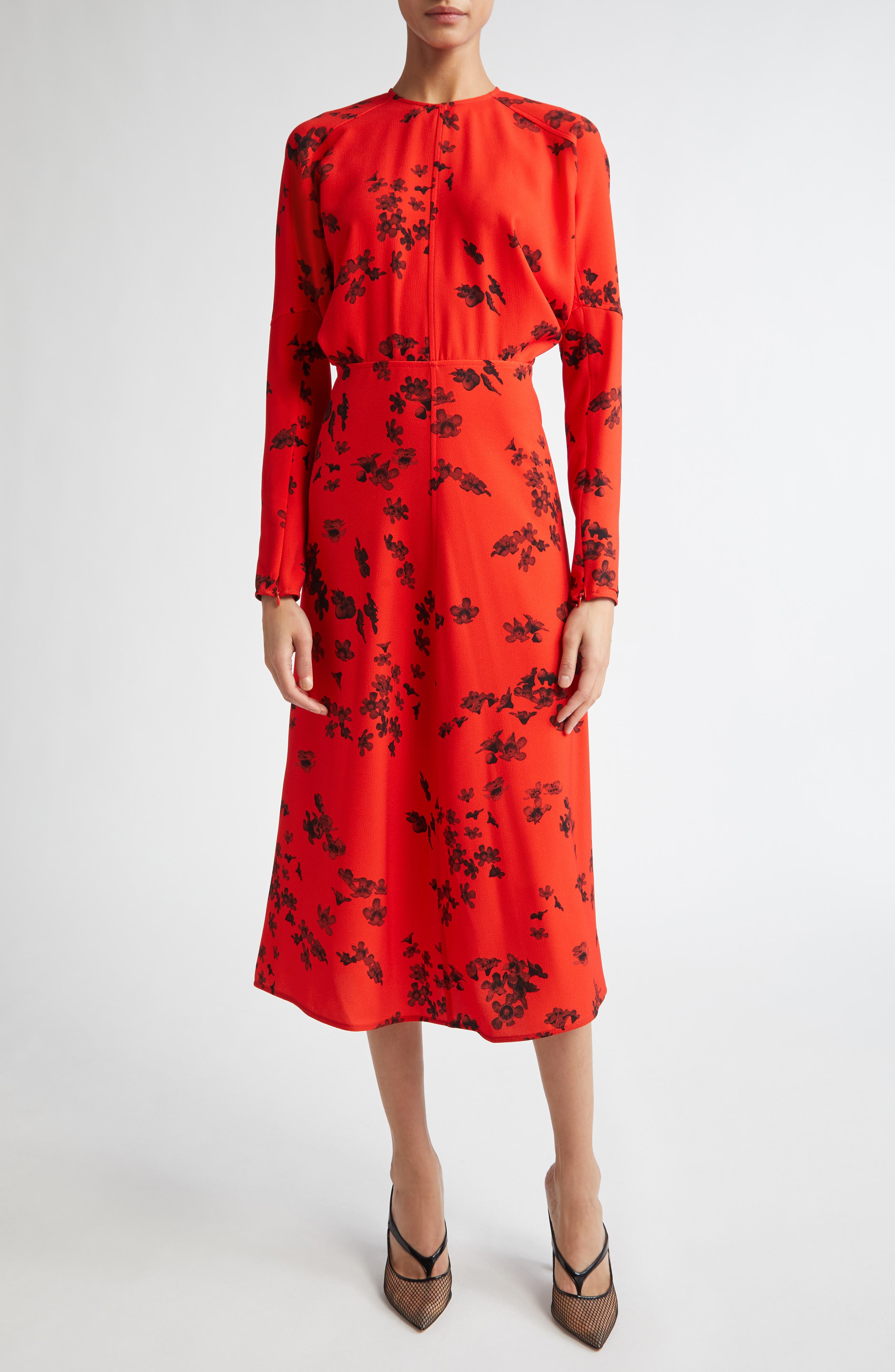 Victoria Beckham Floral Long Sleeve Crepe Midi Dress | Nordstrom