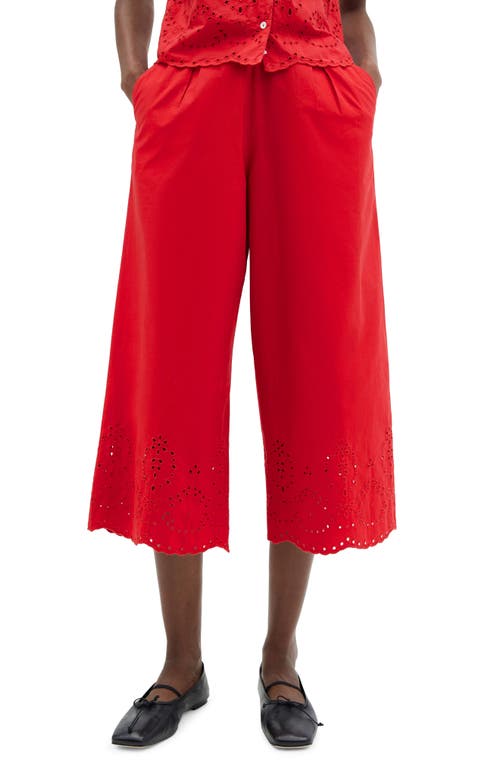 MANGO Eyelet Crop Wide Leg Pants in Red at Nordstrom, Size Small