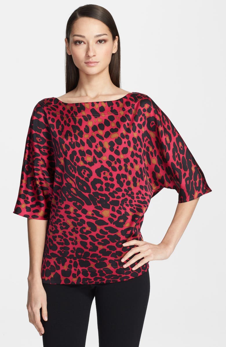 St. John Collection Leopard Print Stretch Silk Charmeuse Blouse | Nordstrom