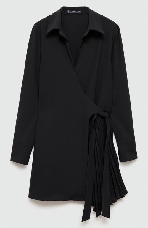 Mango Long Sleeve Wrap Shirtdress In Black