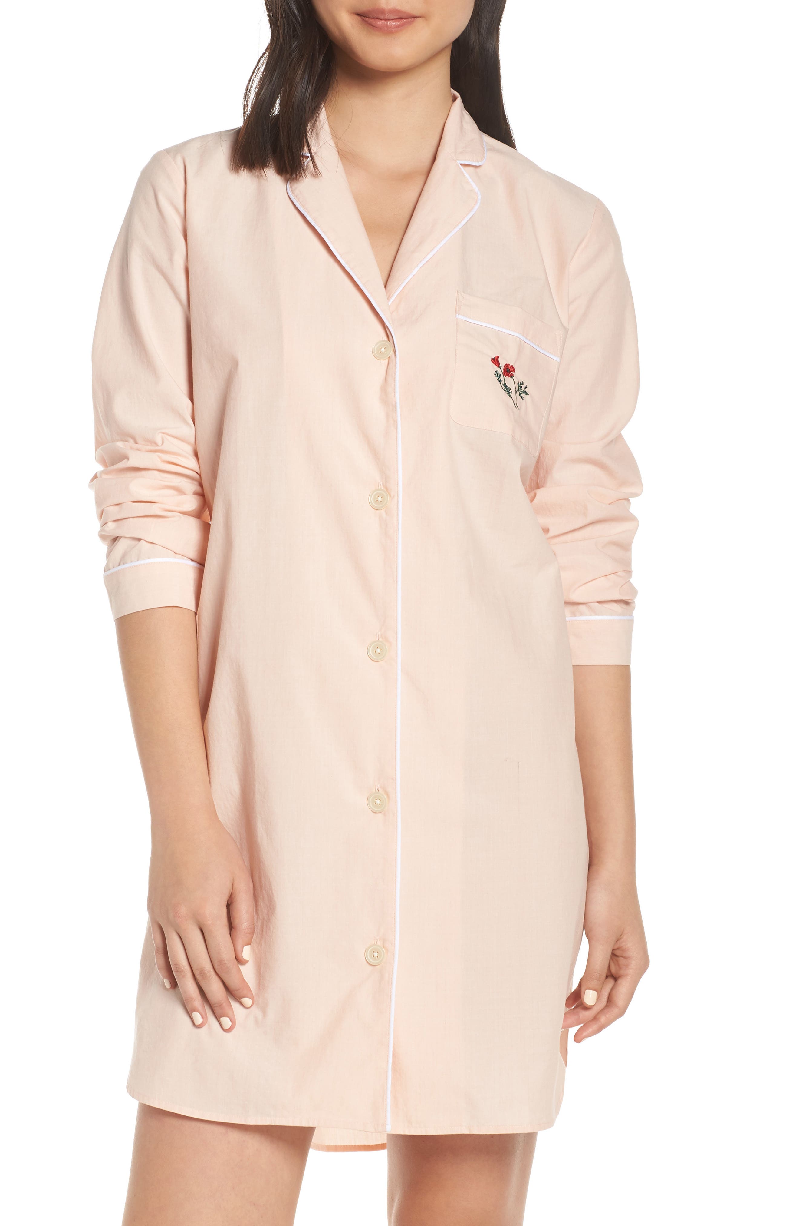 Madewell Poppy Embroidered Bedtime Nightshirt, Pink