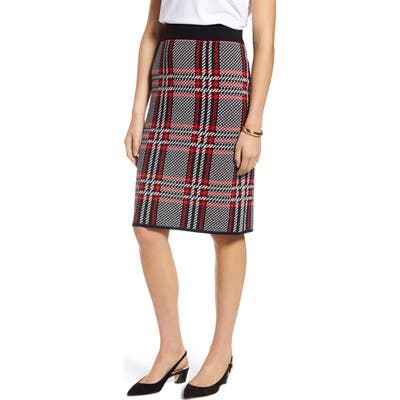 Petite 1901 Plaid Knit Pencil Skirt, Black