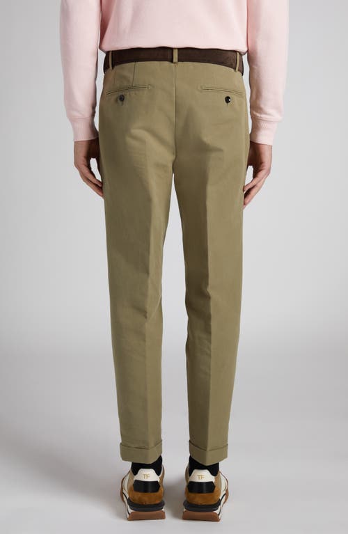 Shop Tom Ford Pleated Cotton Sateen Pants In Olive