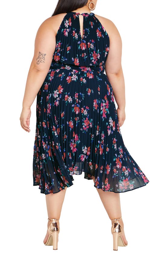 Shop City Chic Floral Pleated Midi Dress In Navy Lotte Bunch