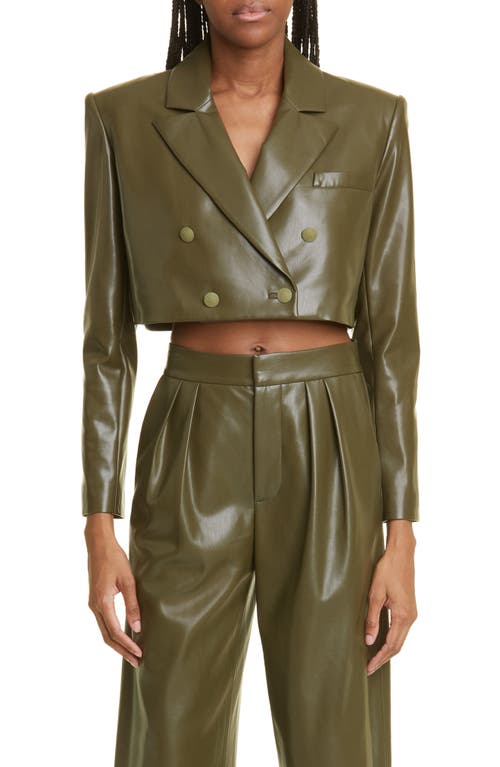 Alice + Olivia Anthony Faux Leather Crop Blazer in Olive