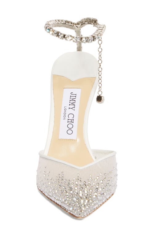 Shop Jimmy Choo Saeda Crystal Ankle Strap Pointed Toe Pump In White/crystal