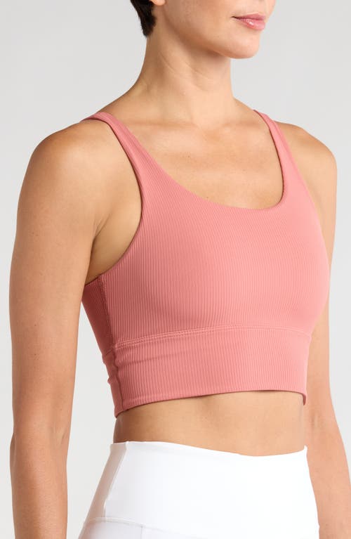 Shop Nike Zenvy Rib Dri-fit Longline Sports Bra In Canyon Pink/white