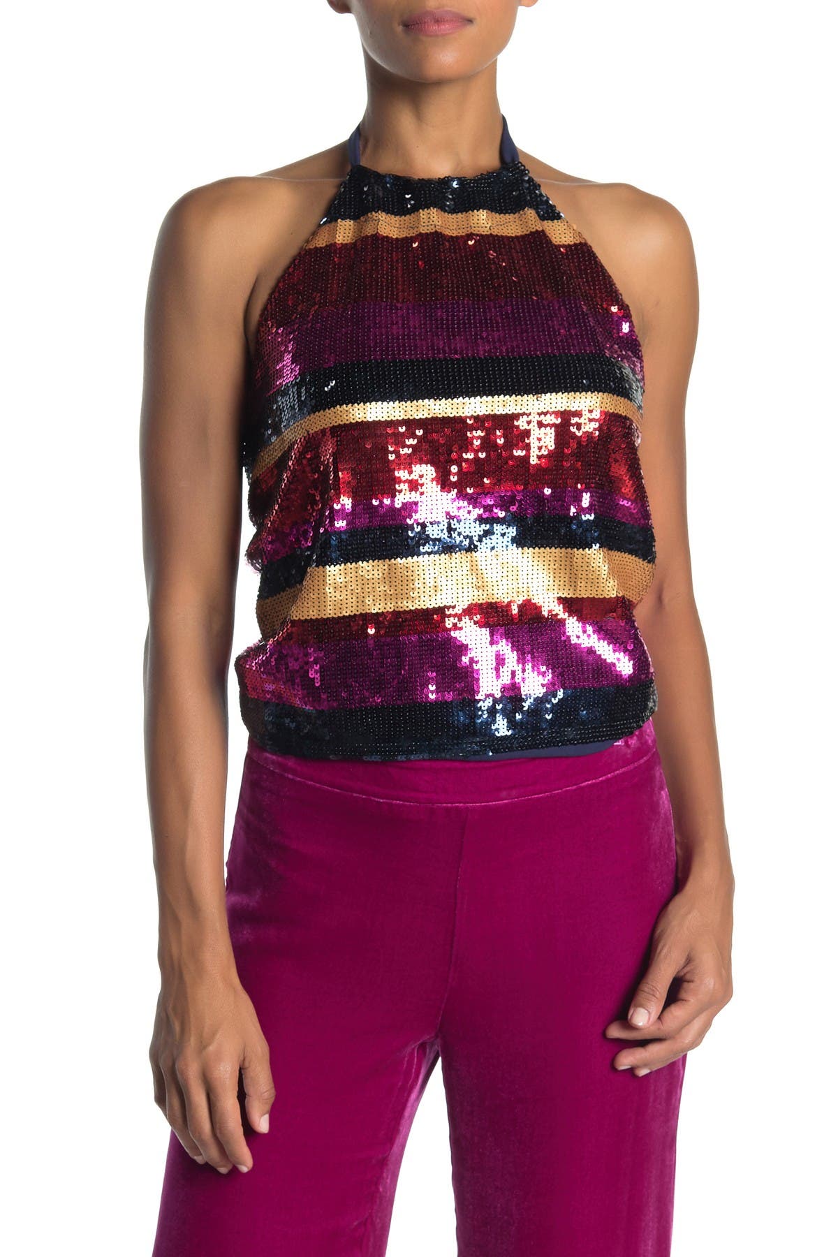 pink sequin halter top