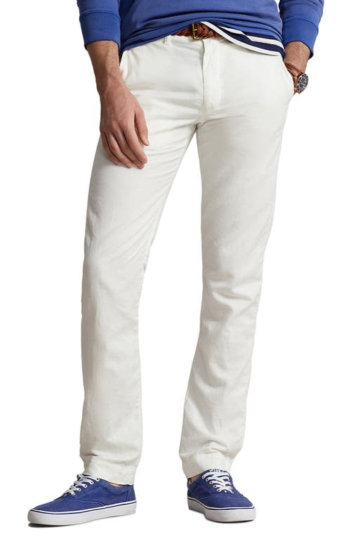 Flat Front Linen & Cotton Pants in Deckwash White