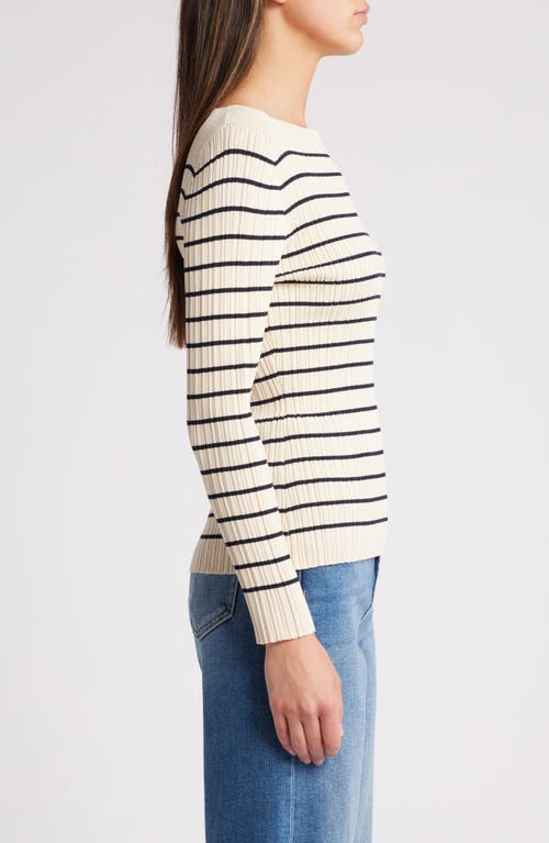 Shop French Connection Stripe Rib Top In Cream Black