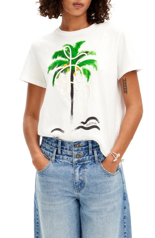Palmer Embellished Cotton Graphic T-Shirt in White