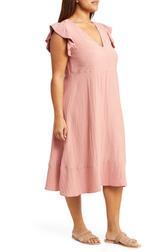 Treasure & Bond Flutter Sleeve Vneck Midi Dress In Pink Desert ModeSens