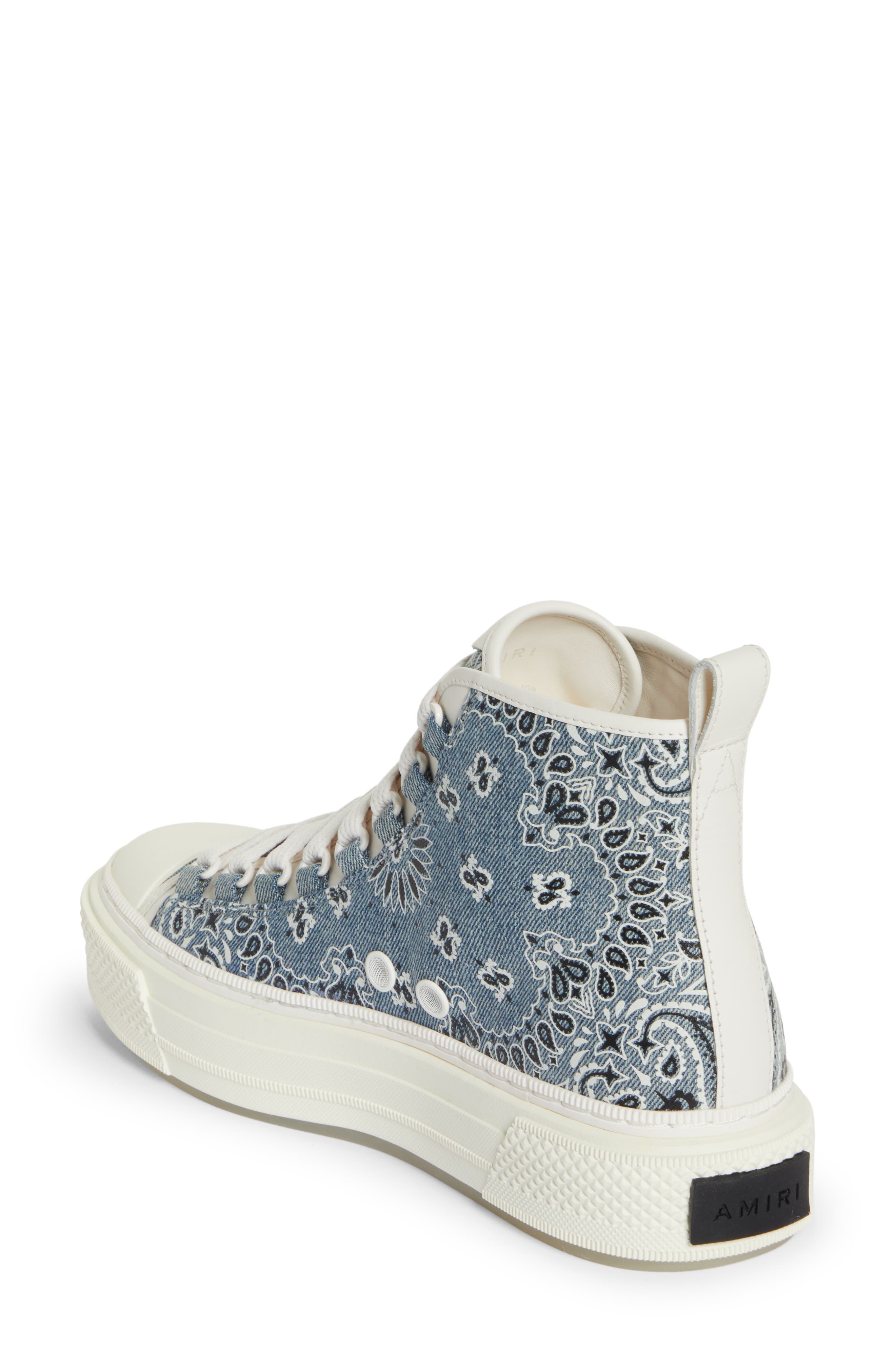 AMIRI Bandana Print Court High Top Sneaker in Indigo Canvas