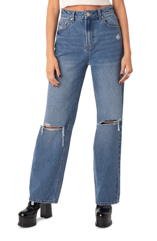 EDIKTED Lori High Waist Ripped Jeans Blue at Nordstrom,