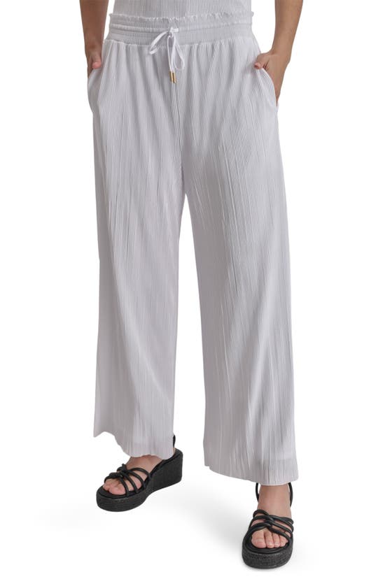 Shop Dkny Pull-on Crop Wide Leg Plissé Pants In White