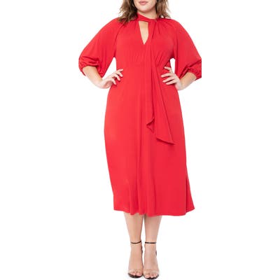Plus Size Eloquii Tie Neck Stretch Matte Jersey Fit & Flare Dress, Red