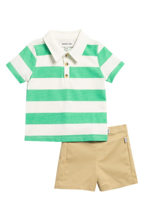 Shop Sammy + Nat Stripe Polo & Chino Shorts Set In Green