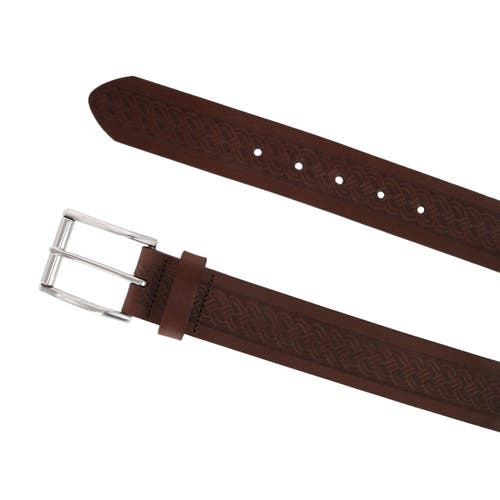 Trafalgar Grady 40mm Celtic Scroll Embossed Leather Jean Belt In Brown