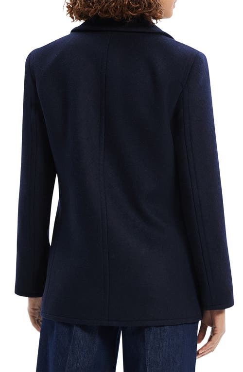 Shop Theory Double Breasted Wool Peacoat Blazer In Baltic