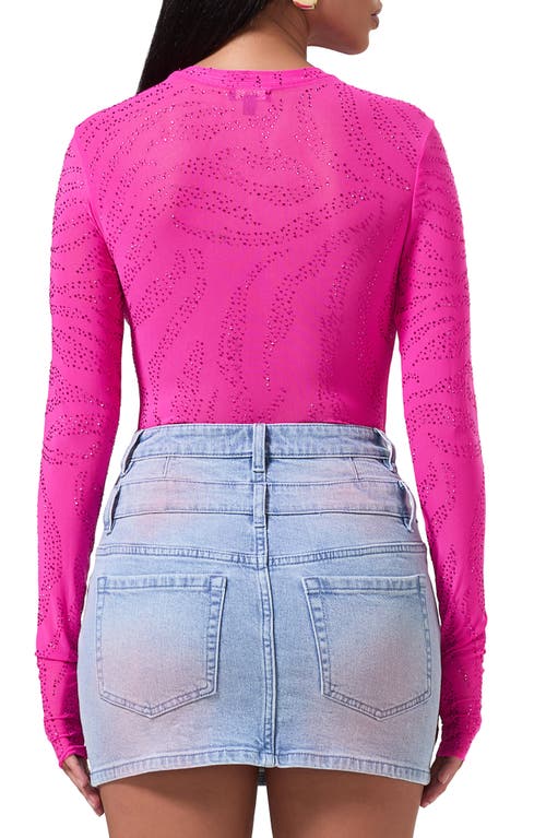 Shop Afrm Kaylee Rhinestone Mesh Top In Glow Pink