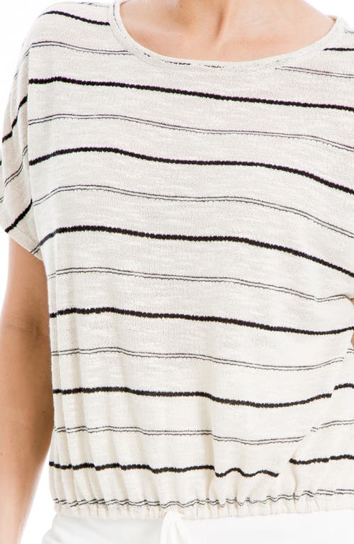 Max Studio Stripe Drawstring T-shirt In Oyster/blk Strp