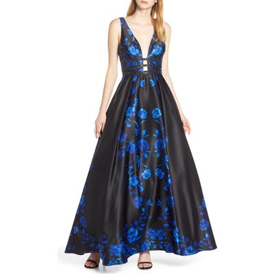 Blondie Nites Triple Band Satin Evening Dress, Blue