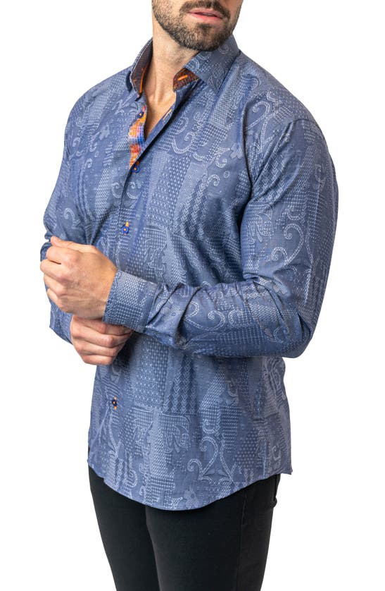 Shop Maceoo Fibonacci Denimpatch Blue Contemporary Fit Button-up Shirt