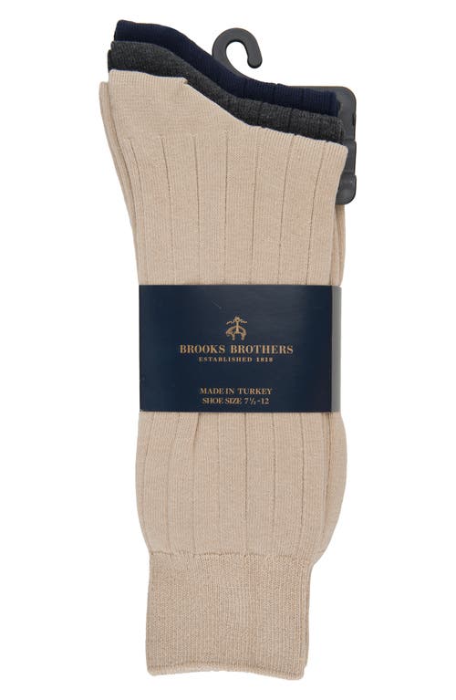 Brooks Brothers 3-pack Ribbed Crew Socks In Taupe