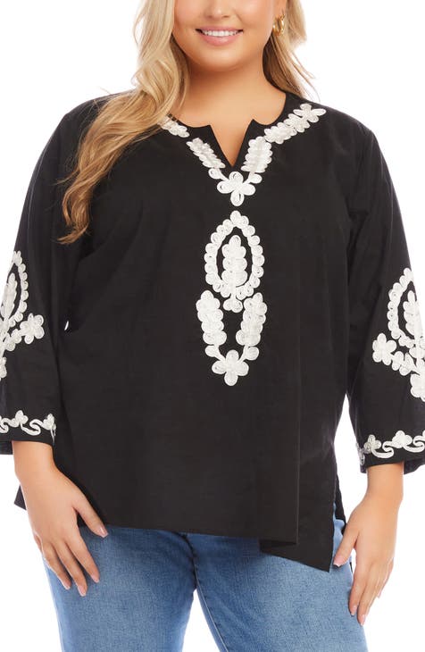 LUCKY BRAND Black Square Neck Embroidered Rayon Top SIZE 3X