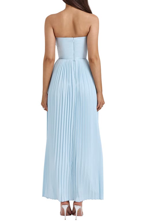 Shop House Of Cb Marcella Strapless Pleated Georgette Gown In Stratosphere