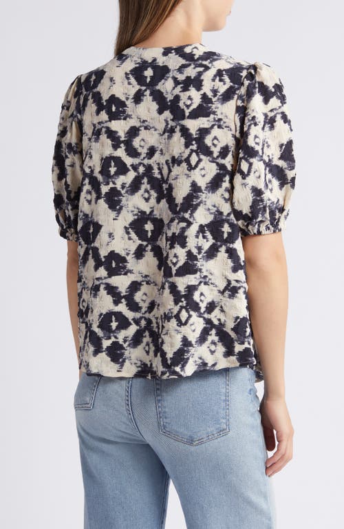 Shop Bobeau Ikat Puff Sleeve Button-up Shirt In Charcoal/ivory Abstract