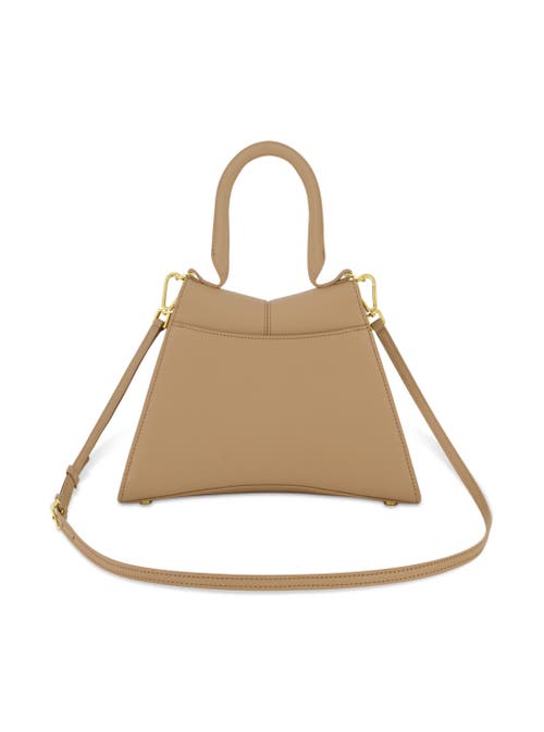 Mac Duggal Gold Hardware Detail Angular Top Handle Small Leather Handbag In Taupe