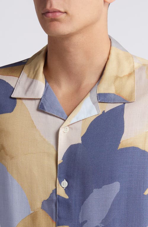 Shop Wax London Abstract Floral Camp Shirt In Grey/yellow Multi