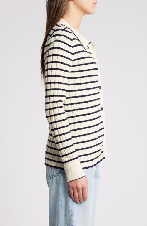 Shop Rails Aurelia Stripe Long Sleeve Cotton & Silk Blend Cardigan In Ivory Navy Stripe