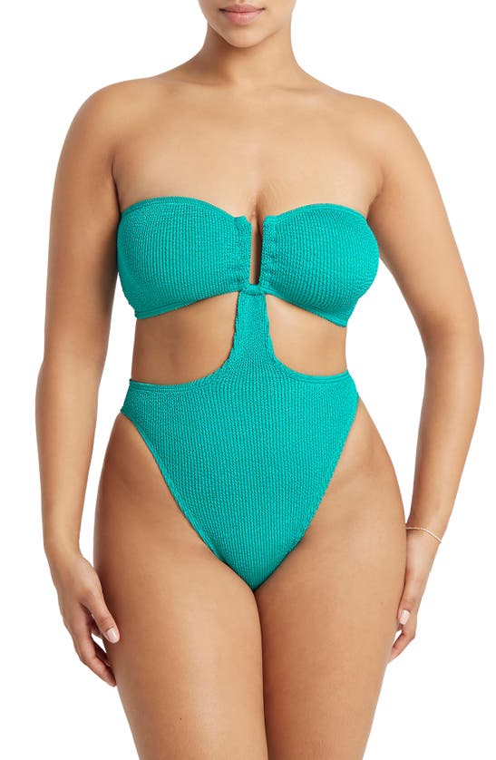 Shop Bondeye Bond-eye Thera Strapless One-piece Swimsuit In Turquoise Shimmer