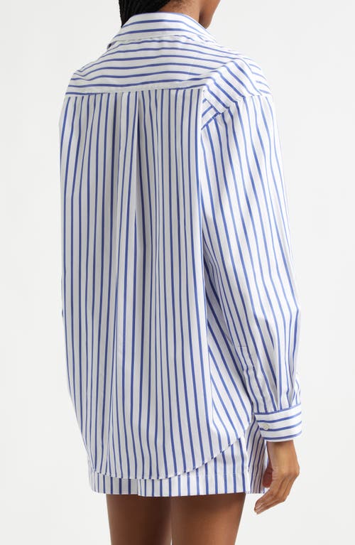 Shop Sporty And Rich Sporty & Rich Stripe Cotton Button-up Shirt In Navy/white Large Stripe