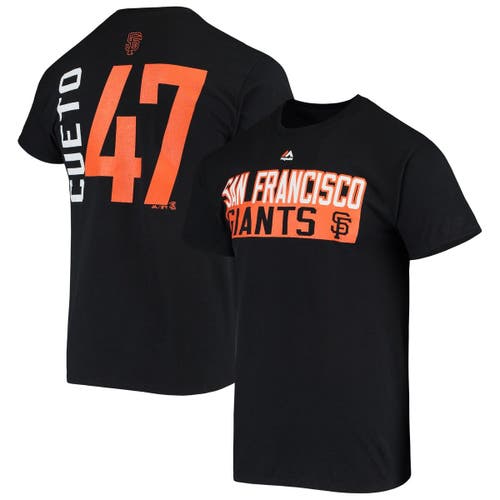 Men's Majestic Johnny Cueto San Francisco Giants Player Black Block T-Shirt