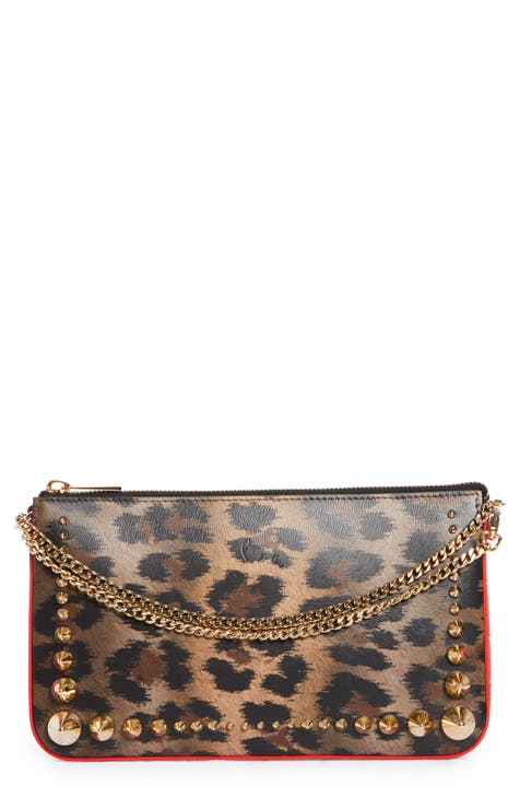 Women's Black Evening Clutch Leopard Print Crossbody Flap Bag with
