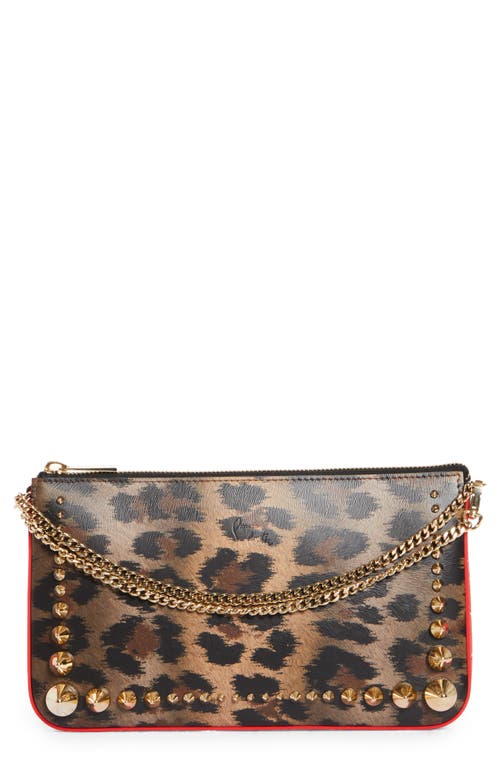 Shop Christian Louboutin Loubila Leopard Print Clutch In Brown/loubi/gold