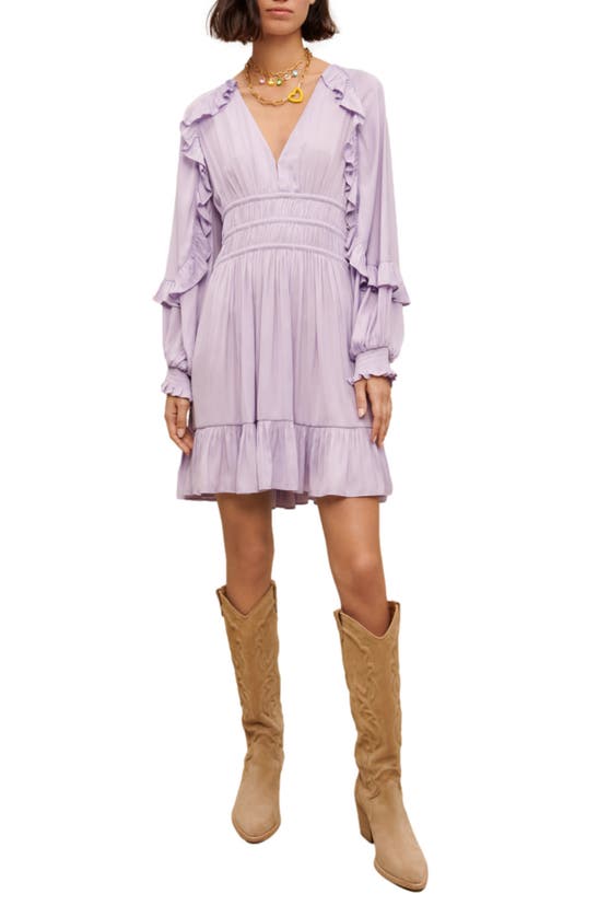 MAJE RALYA LONG SLEEVE RUFFLE FIT & FLARE DRESS 