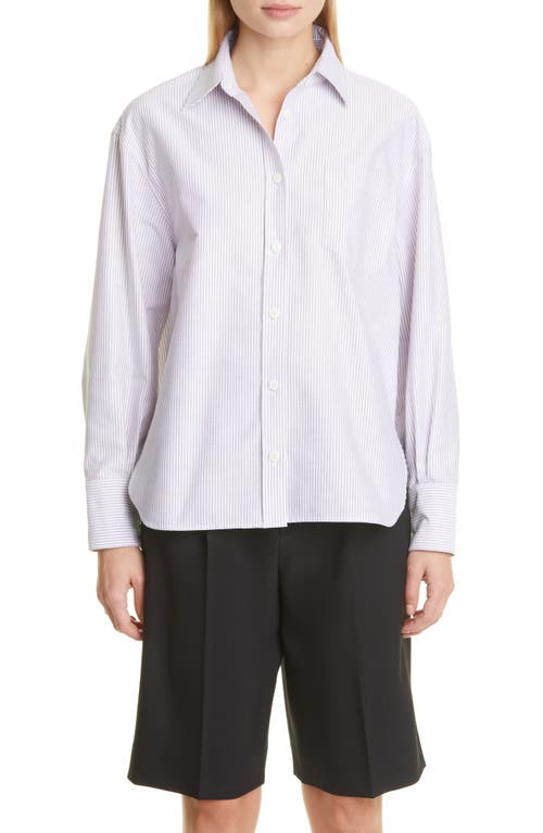 Stripe Oversize Organic Cotton Button-Up Oxford Shirt in Oxford Stripe Lilac