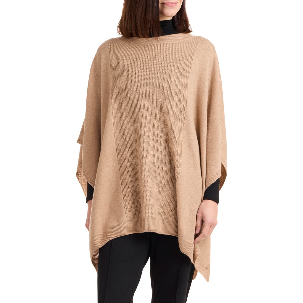 Bruno Magli Women's Mock Neck Wool Blend Knit Poncho In Camel