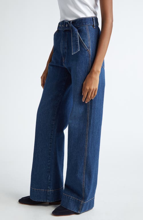 Shop Veronica Beard Taylor Belted High Waist Wide Leg Jeans In Dusted Oxford