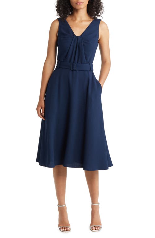 Vieata Fit & Flare Midi Dress in Bluestone