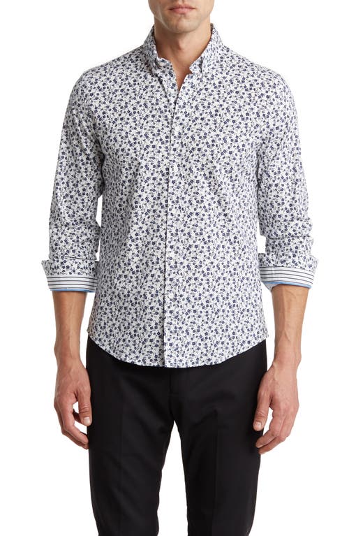 Shop Denim And Flower Floral Stretch Button-down Shirt In Wht/ltblue/nvy Floral