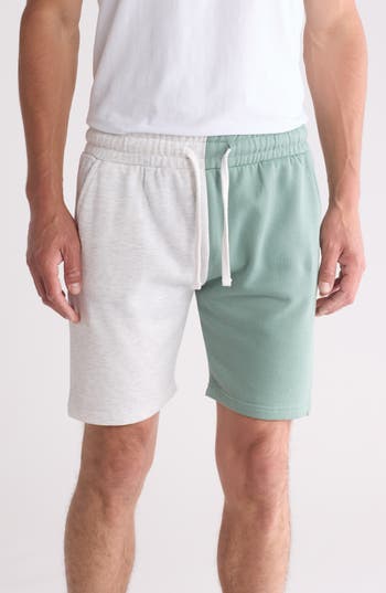 Fleece Factory Split Cotton Blend Shorts In Ash Grey/vintage Teal