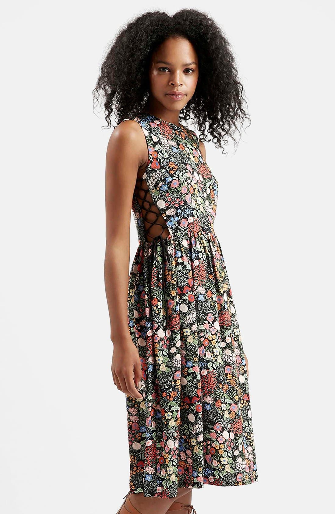 'Woodland Floral' Side Lace Midi Dress Nordstrom